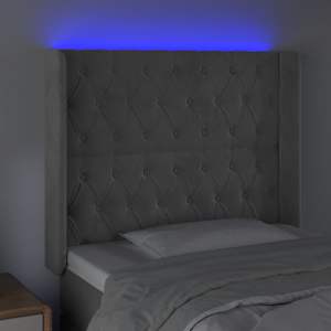 Čelo postele s LED světle šedé 103 x 16 x 118/128 cm samet - obrázek 4