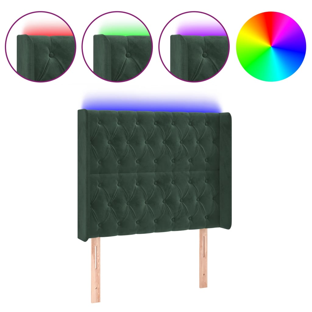 vidaXL Čelo postele s LED tmavě zelené 103 x 16 x 118/128 cm samet