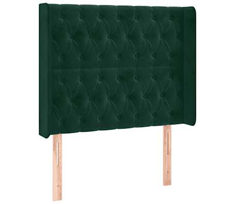 vidaXL Tăblie de pat cu LED, verde &icirc;nchis, 103x16x118/128 cm, catifea