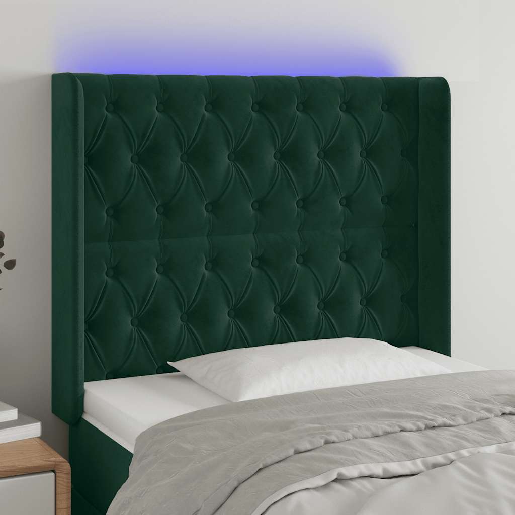 vidaXL Tăblie de pat cu LED, verde închis, 103x16x118/128 cm, catifea