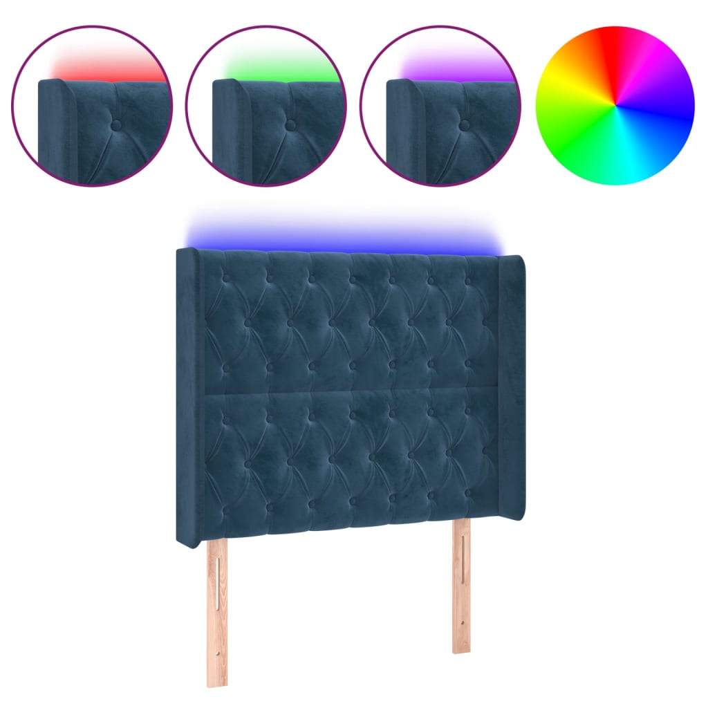 vidaXL Čelo postele s LED tmavě modré 103 x 16 x 118/128 cm textil