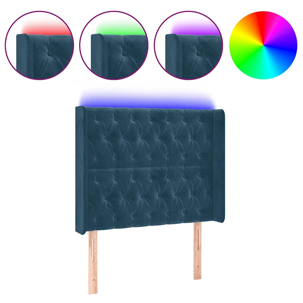 vidaXL Čelo postele s LED tmavě modré 103 x 16 x 118/128 cm textil