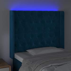Čelo postele s LED tmavě modré 103 x 16 x 118/128 cm textil - obrázek 4