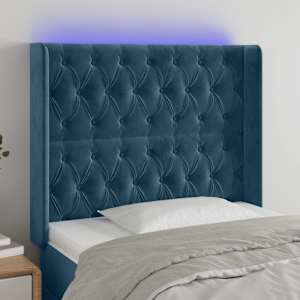 LED posteljno vzglavje temno modro 103x16x118/128 cm žamet