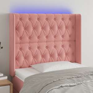 Čelo postele s LED růžové 103 x 16 x 118/128 cm samet - obrázek 1