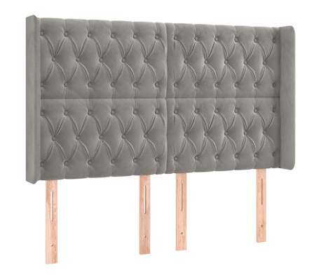 vidaXL Cabeceira cama c/ luzes LED veludo 147x16x118/128cm cinza-claro