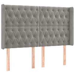 vidaXL Cabeceira cama c/ luzes LED veludo 147x16x118/128cm cinza-claro