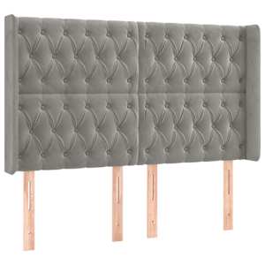 vidaXL Cabeceira cama c/ luzes LED veludo 147x16x118/128cm cinza-claro