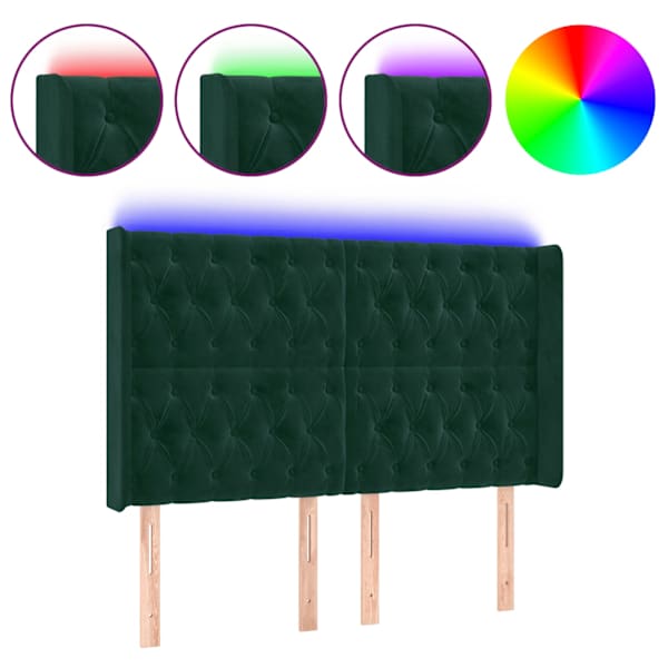 vidaXL LED-voodipeats, tumeroheline, 147x16x118/128 cm, samet