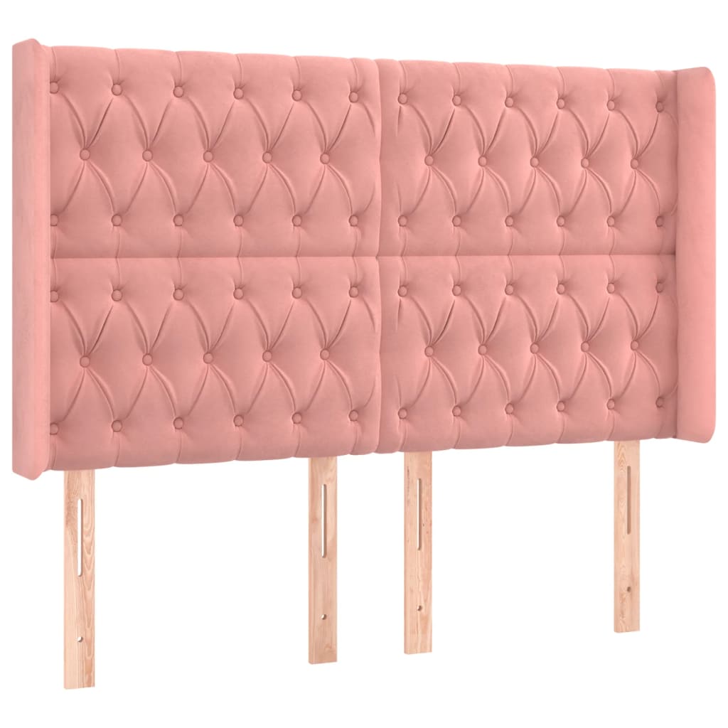 vidaXL Hoofdbord LED 147x16x118/128 cm fluweel roze afbeelding