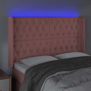 Čelo postele s LED růžové 147 x 16 x 118/128 cm samet - obrázek 4