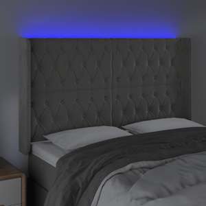 Čelo postele s LED světle šedé 163 x 16 x 118/128 cm samet - obrázek 4