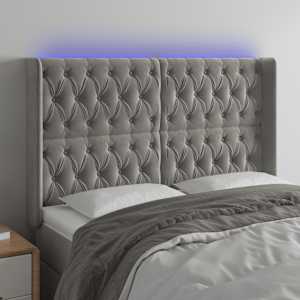 Čelo postele s LED světle šedé 163 x 16 x 118/128 cm samet - obrázek 1