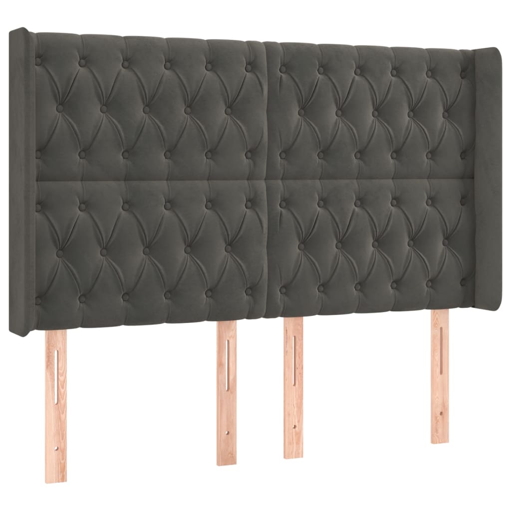 vidaXL Hoofdbord LED 163x16x118/128 cm fluweel donkergrijs afbeelding