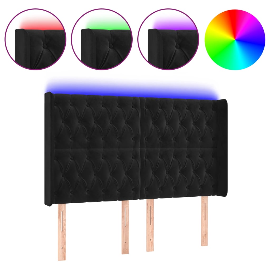 vidaXL Čelo postele s LED černé 163 x 16 x 118/128 cm samet