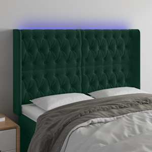 LED posteljno vzglavje temno zeleno 163x16x118/128 cm žamet