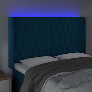 Čelo postele s LED tmavě modré 163 x 16 x 118/128 cm samet - obrázek 4