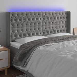 Čelo postele s LED světle šedé 183 x 16 x 118/128 cm samet - obrázek 1