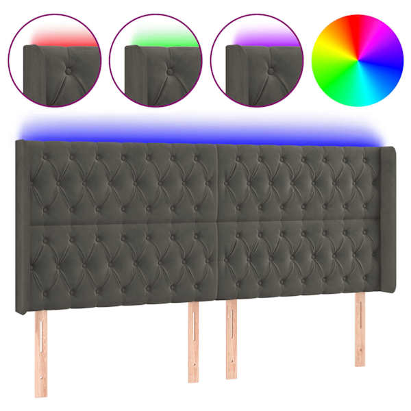 vidaXL LED-voodipeats, tumehall, 183x16x118/128 cm, samet