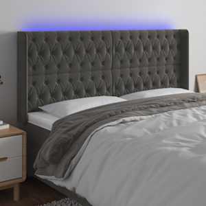 Čelo postele s LED tmavě šedé 183 x 16 x 118/128 cm samet - obrázek 1