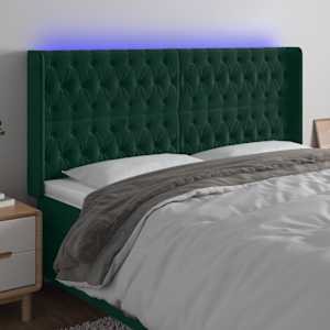 LED posteljno vzglavje temno zeleno 183x16x118/128 cm žamet