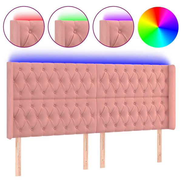 vidaXL LED-voodipeats, roosa, 183x16x118/128 cm, samet