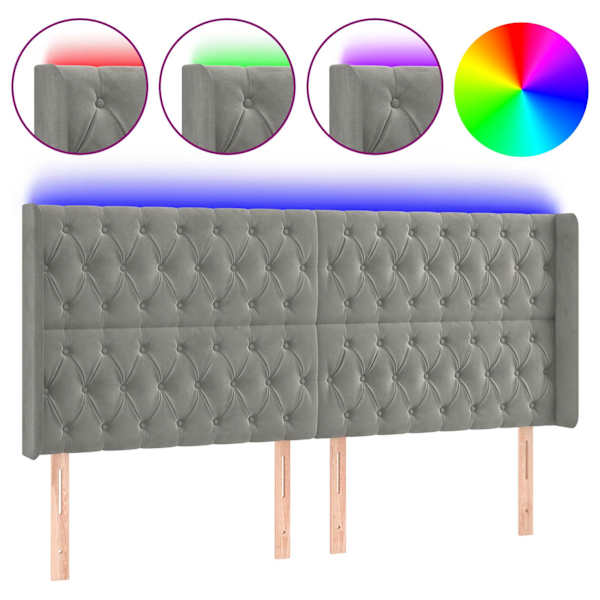 vidaXL LED-voodipeats, helehall, 203x16x118/128 cm, samet