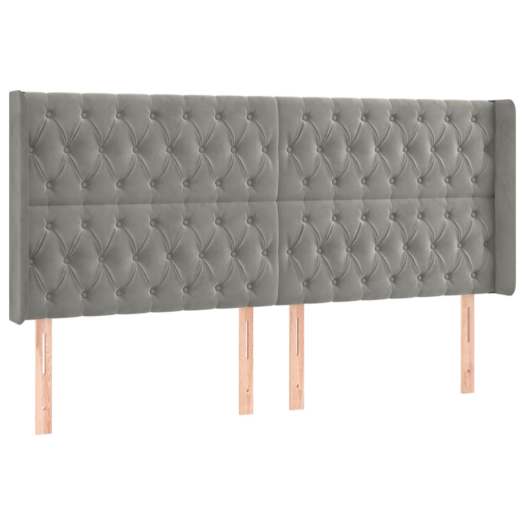 vidaXL Hoofdbord LED 203x16x118/128 cm fluweel lichtgrijs afbeelding