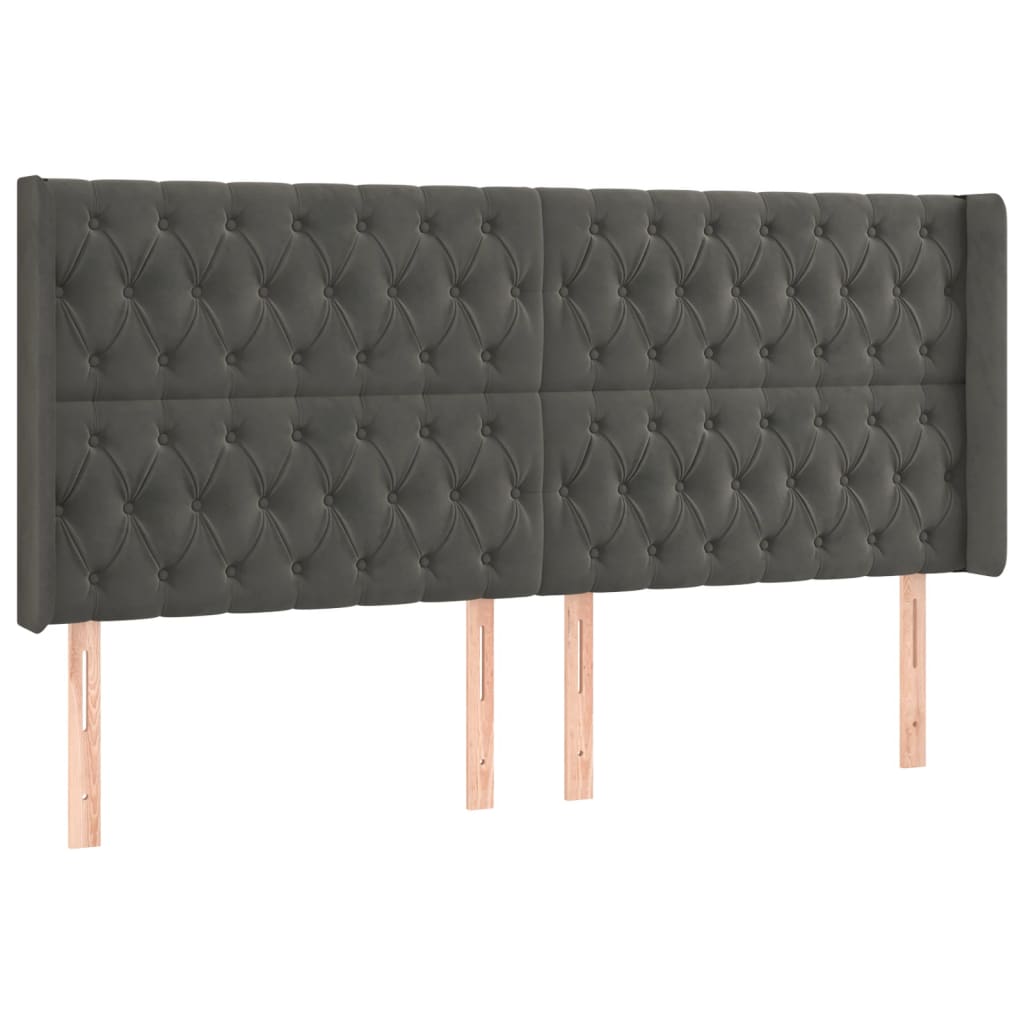 vidaXL Hoofdbord LED 203x16x118/128 cm fluweel donkergrijs afbeelding