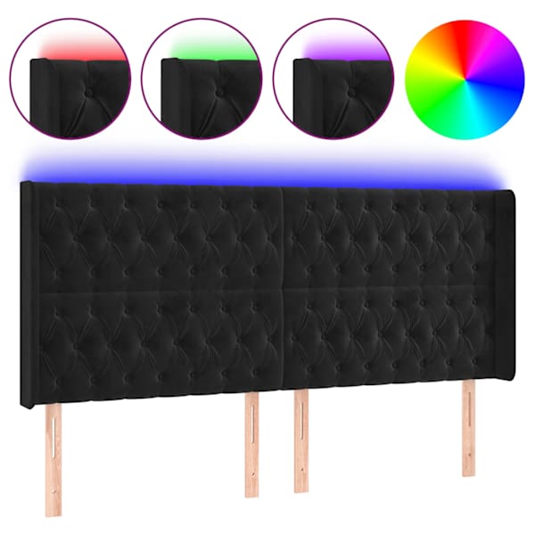 vidaXL LED-voodipeats, must, 203x16x118/128 cm, samet