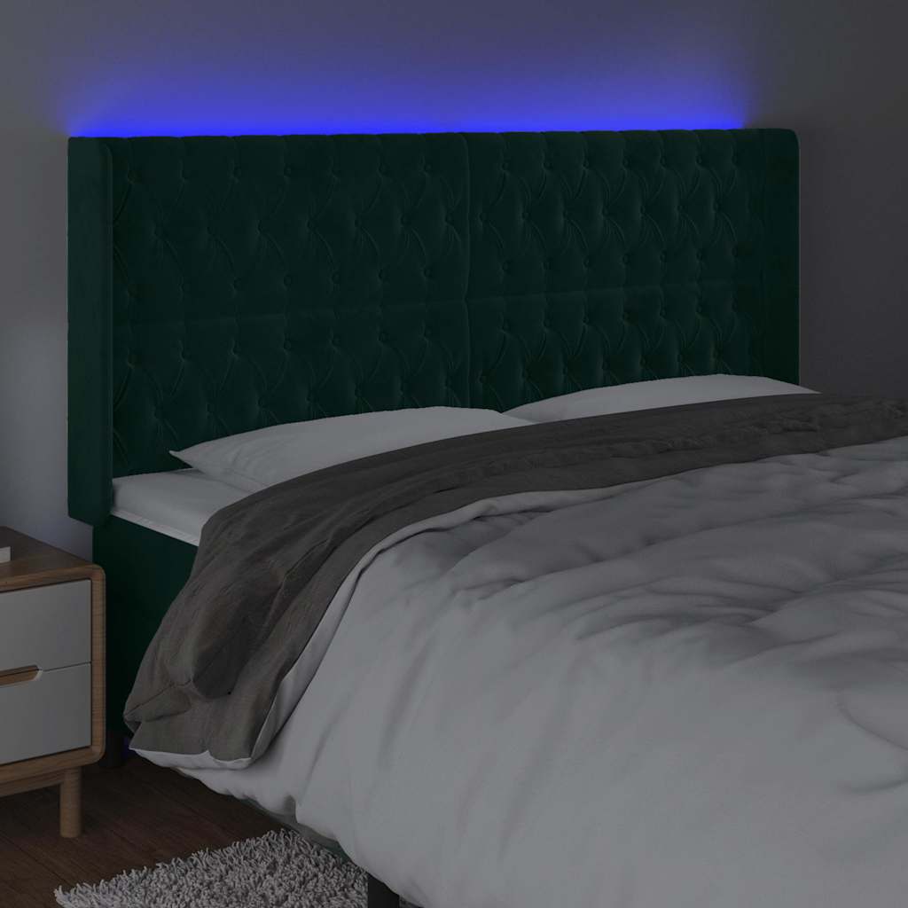 vidaXL Hoofdbord LED 203x16x118/128 cm fluweel donkergroen groen, foto 2
