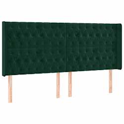 vidaXL Cabeceira de cama c/ LED veludo 203x16x118/128 cm verde-escuro