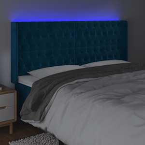 Čelo postele s LED tmavě modré 203 x 16 x 118/128 cm samet - obrázek 4
