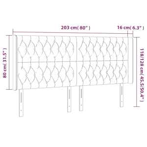 Čelo postele s LED tmavě modré 203 x 16 x 118/128 cm samet - obrázek 7