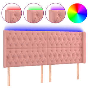 Čelo postele s LED růžové 203 x 16 x 118/128 cm samet - obrázek 2