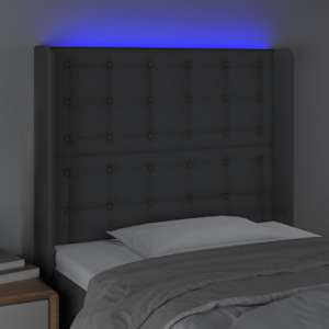 Čelo postele s LED tmavě šedé 83 x 16 x 118/128 cm textil - obrázek 4