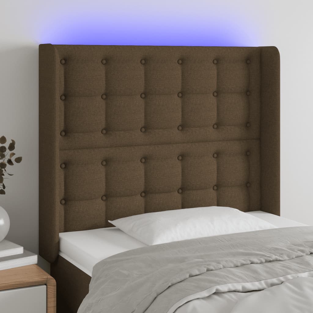 gultas galvgalis ar LED, 83x16x118/128 cm, tumši brūns audums | Stepinfit.lv