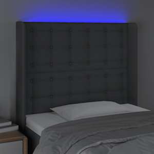 Čelo postele s LED tmavě šedé 93 x 16 x 118/128 cm textil - obrázek 4
