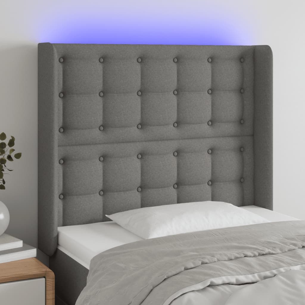 vidaXL Tăblie de pat cu LED, gri închis, 93x16x118/128 cm, textil