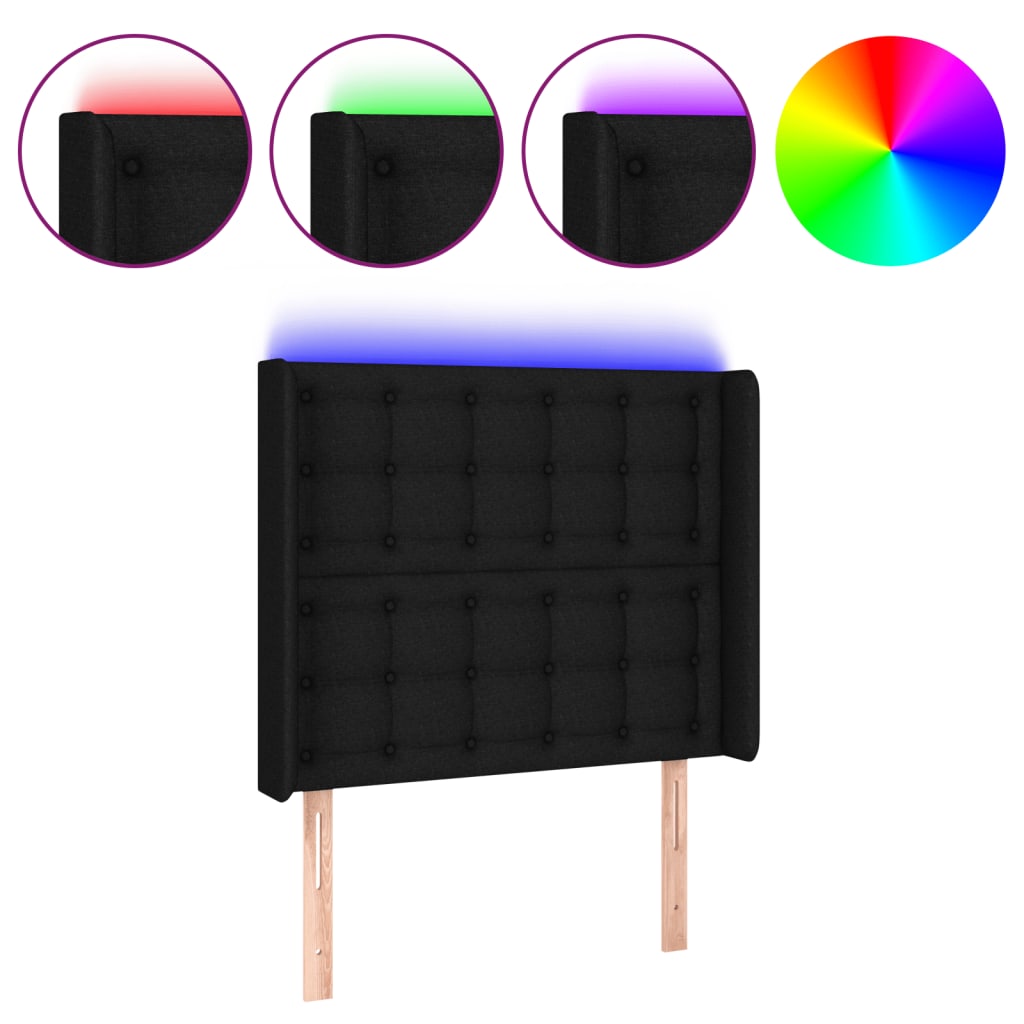 vidaXL Čelo postele s LED černé 93 x 16 x 118/128 cm textil