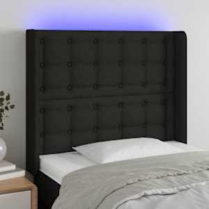 Čelo postele s LED černé 93 x 16 x 118/128 cm textil - obrázek 1