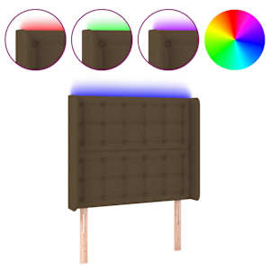 Čelo postele s LED tmavě hnědé 93 x 16 x 118/128 cm textil - obrázek 2