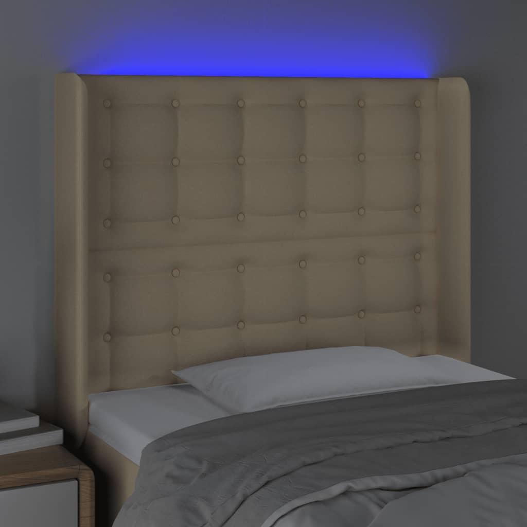 gultas galvgalis ar LED, 93x16x118/128 cm, krēmkrāsas audums | Stepinfit.lv