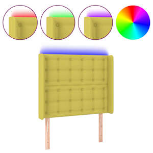 Čelo postele s LED zelené 93 x 16 x 118/128 cm textil - obrázek 2