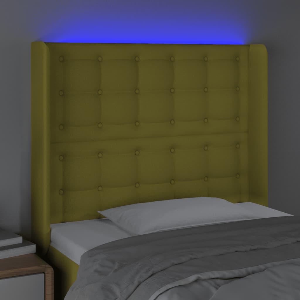 gultas galvgalis ar LED, 93x16x118/128 cm, zaļš audums | Stepinfit.lv