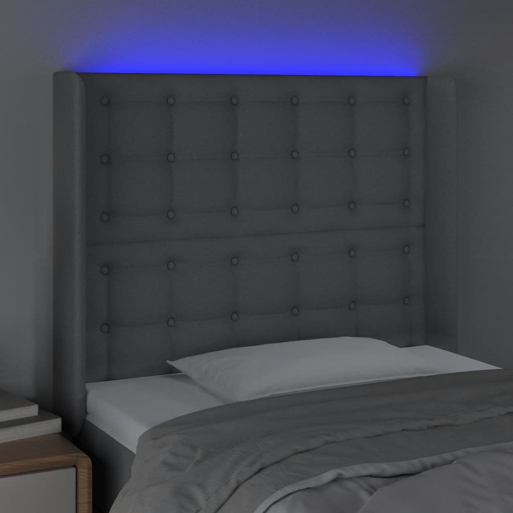 gultas galvgalis ar LED, 103x16x118/128 cm, gaiši pelēks audums | Stepinfit.lv