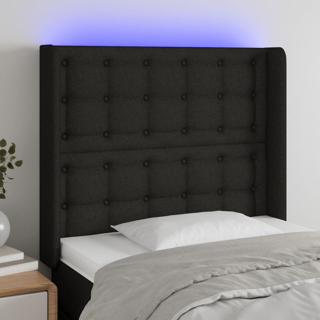 gultas galvgalis ar LED, 103x16x118/128 cm, melns audums | Stepinfit.lv