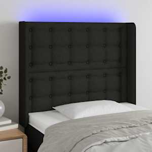 Čelo postele s LED černé 103 x 16 x 118/128 cm textil - obrázek 1