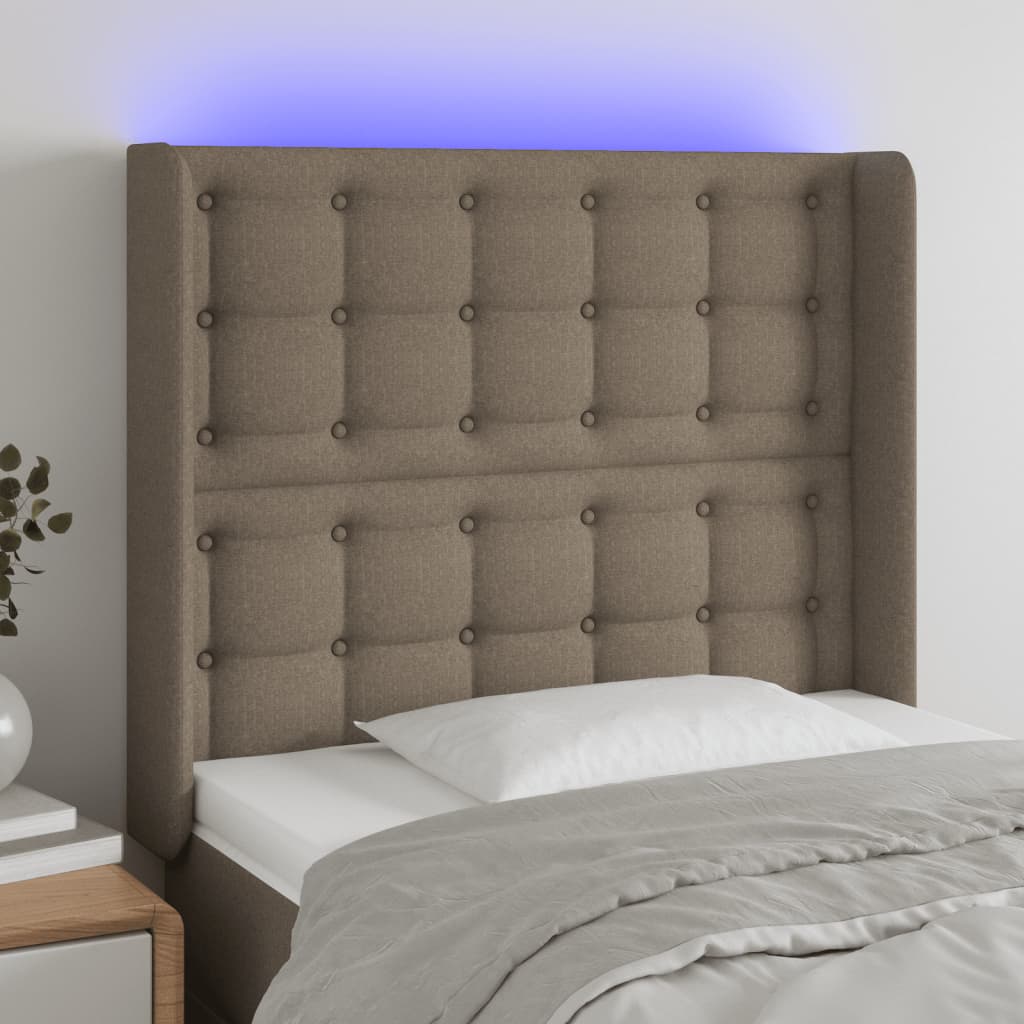 vidaXL Tăblie de pat cu LED, gri taupe, 103x16x118/128 cm, textil