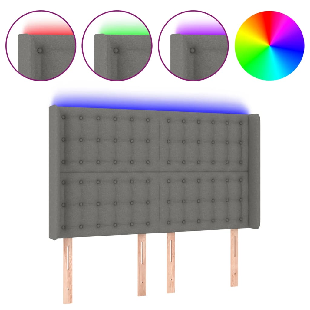 vidaXL Čelo postele s LED tmavě šedé 147 x 16 x 118/128 cm textil